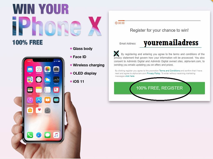 prize iphone X sweepstakes registration with email adress